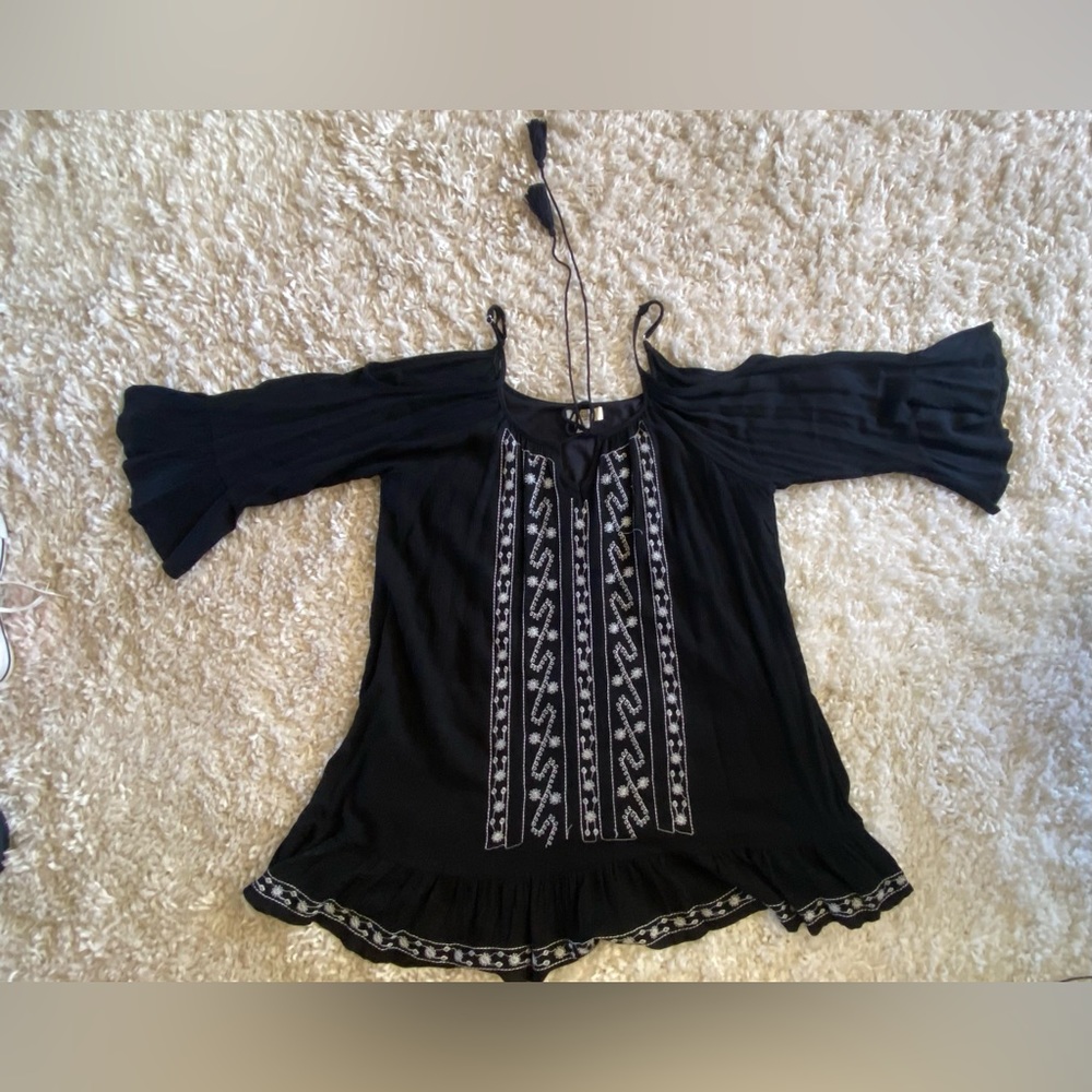 Black boho embroidered top, exist brand.